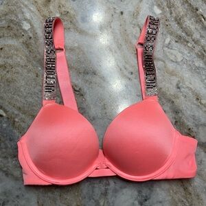 Victoria’s Secret Shine Strap Bling Push-up Neon Nectar Bra RARE size 30A